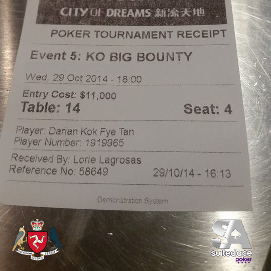 SuitedAce pro Darian Tan now playing on the APPT 8 ACOP Event 5 KO Big Bounty.