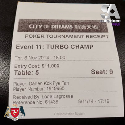 SuitedAce pro Darian Tan now luckboxing on ACOP Event 11 Turbo Championship.